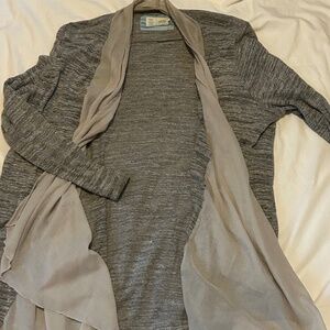 Anthropologie Saturday Sunday Slub Knit Voile Trimmed Long Cardigan Sweater / XL